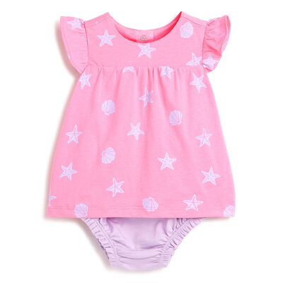 Girls Light Pink Printed Short Sleeve Rompers